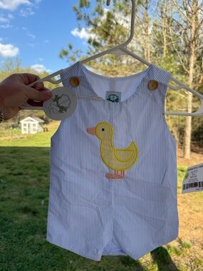 Yellow Duck Appliqué Striped One-Piece Romper by